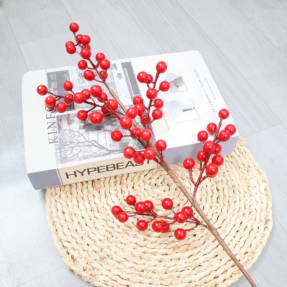 Christmas Red Berry Twig Stem Artificial Berry Picks For Christmas Tree Decorations Wedding Holiday Home Decor