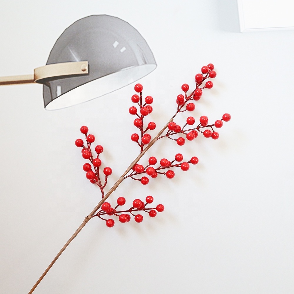 Christmas Red Berry Twig Stem Artificial Berry Picks For Christmas Tree Decorations Wedding Holiday Home Decor