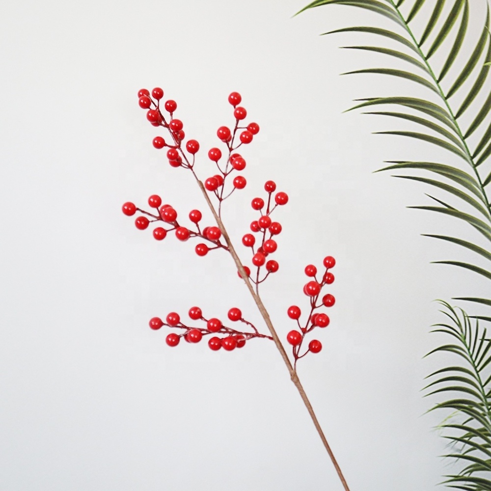 Christmas Red Berry Twig Stem Artificial Berry Picks For Christmas Tree Decorations Wedding Holiday Home Decor