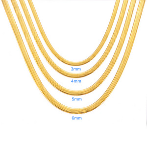 MICCI High End 4mm 5mm 6mm 7mm Stainless Steel 18k Gold Plated Thick Flat Snake Bone Chain Chunky Herringbone Chain Necklace