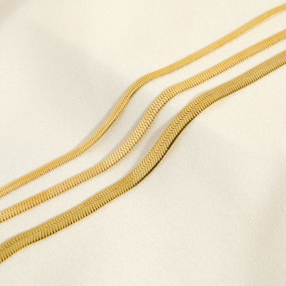 MICCI High End 4mm 5mm 6mm 7mm Stainless Steel 18k Gold Plated Thick Flat Snake Bone Chain Chunky Herringbone Chain Necklace