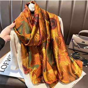 Luxury Brand Pattern Printed Silk Scarves for Ladies Summer Hijab Scarf Women Foulard Beach Stoles Soft Long Scarves Shawls