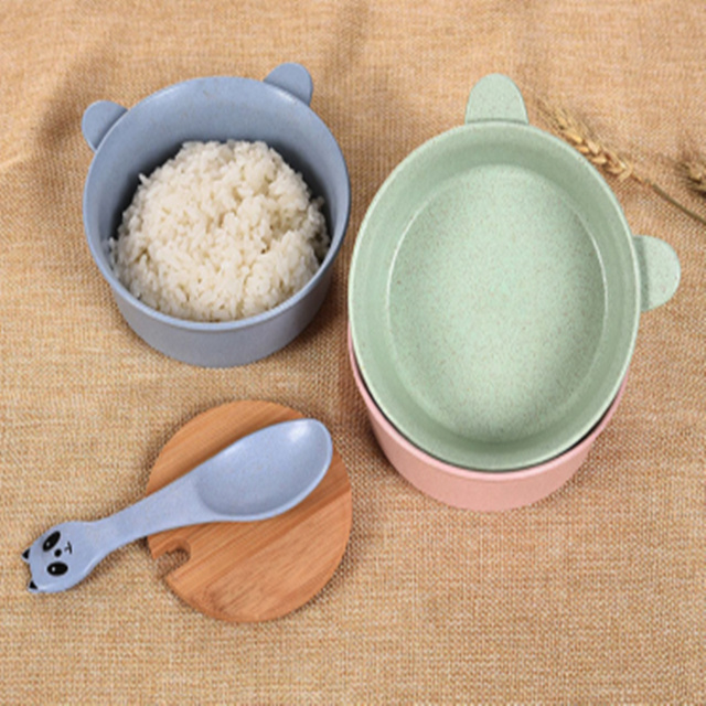 Best Selling Cute Wheat Straw Soup Bowl Round Soup Bowl With Spoon Lunch Bowl Biodegradable For Kids Adults Use