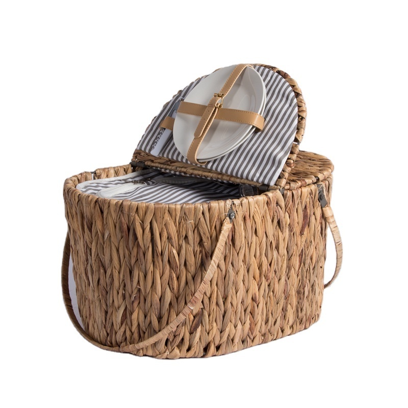 2024 Home Organization Bamboo Rattan Wicker Handle Collapsible Small Gift Hamper Christmas Pink Picnic Storage Baskets