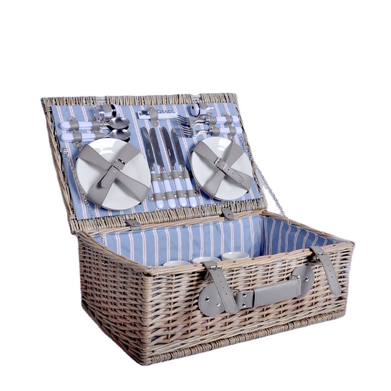 2024 Wholesale Hand Woven Cheap Wicker Gift Food Fruit Picnic Basket Hamper 2 Person