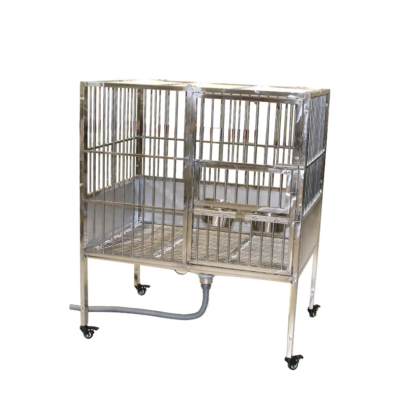 Stainless Steel Dog Kennel Pet Dog Cage with Funnel Tray And Wheels