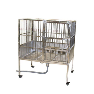 Stainless Steel Dog Kennel Pet Dog Cage with Funnel Tray And Wheels