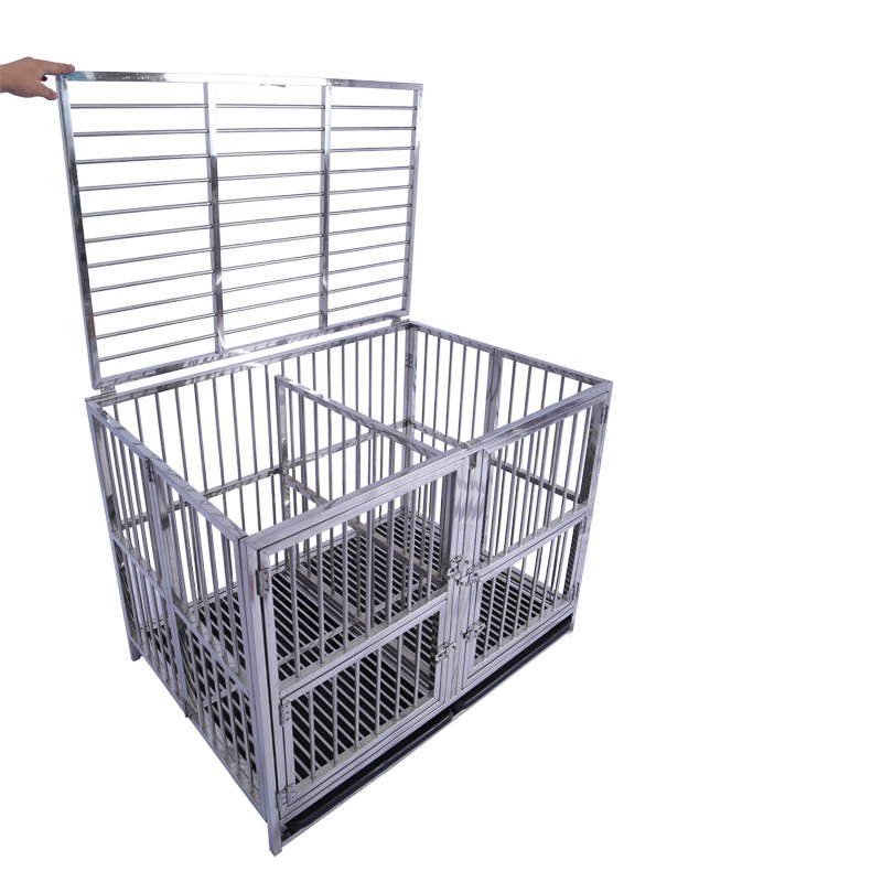 Folding Metal Dog Crate Pet Heavy Duty Metal Open Top Cage w/Floor Grid Casters and Tray