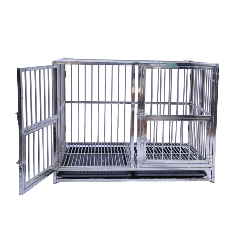 PAMPELLYA Stainless Steel Multiple Sizes Strong Folding dog metal cage with two doors