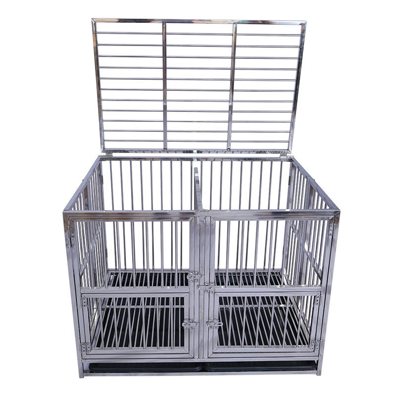 Folding Metal Dog Crate Pet Heavy Duty Metal Open Top Cage w/Floor Grid Casters and Tray