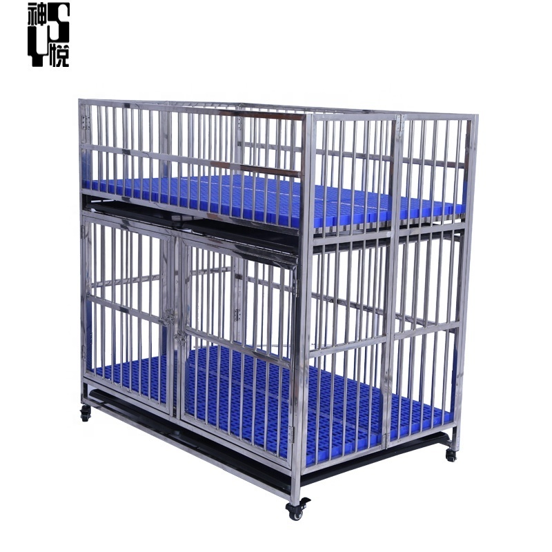 High quality dog house Double door Wire folding Stainless Steel Double layer dog crate large