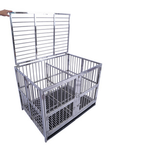 Strong Stainless Steel Dog Cages and Crates Double Door Dog Cage with Wheels