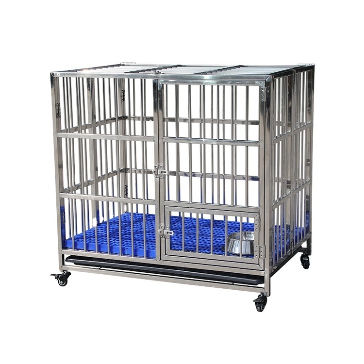 heavy duty dog crate large pet cage stainless collapsible dog cage with wheels