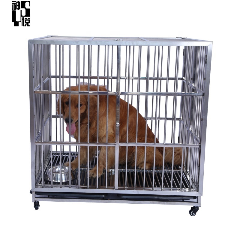 Strong Stainless Steel Dog Cages and Crates Double Door Dog Cage with Wheels