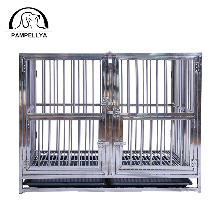 PAMPELLYA Stainless Steel Multiple Sizes Strong Folding dog metal cage with two doors