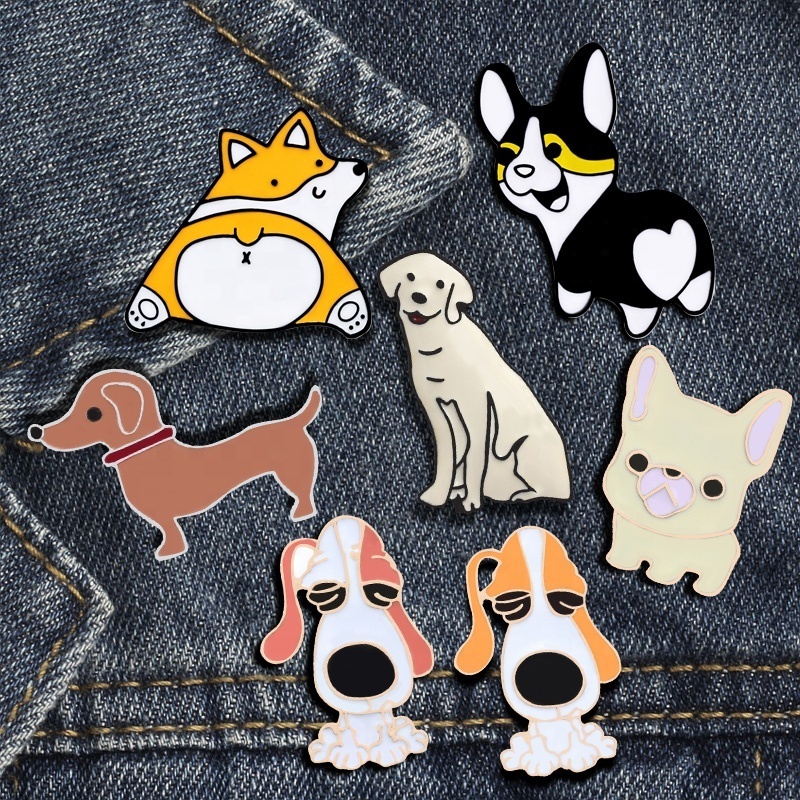 Cartoon Dog Collection Brooch Corgi Bulldog Pet Lapel Jacket Sweater Enamel badge emblem pin with Baking