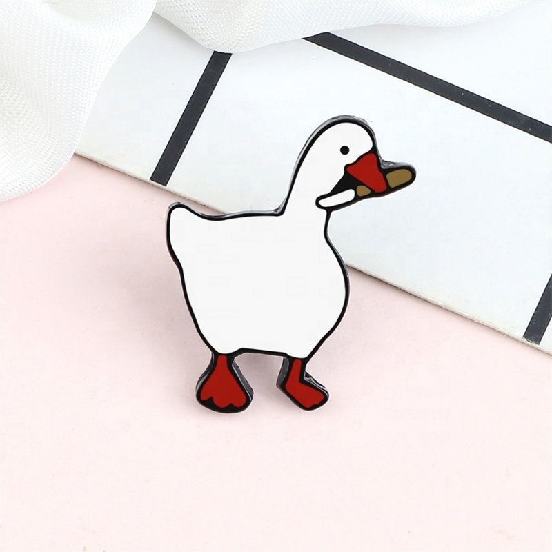 Creative cartoon goose brooch cute big white goose dagger backpack enamel badge emblem pin