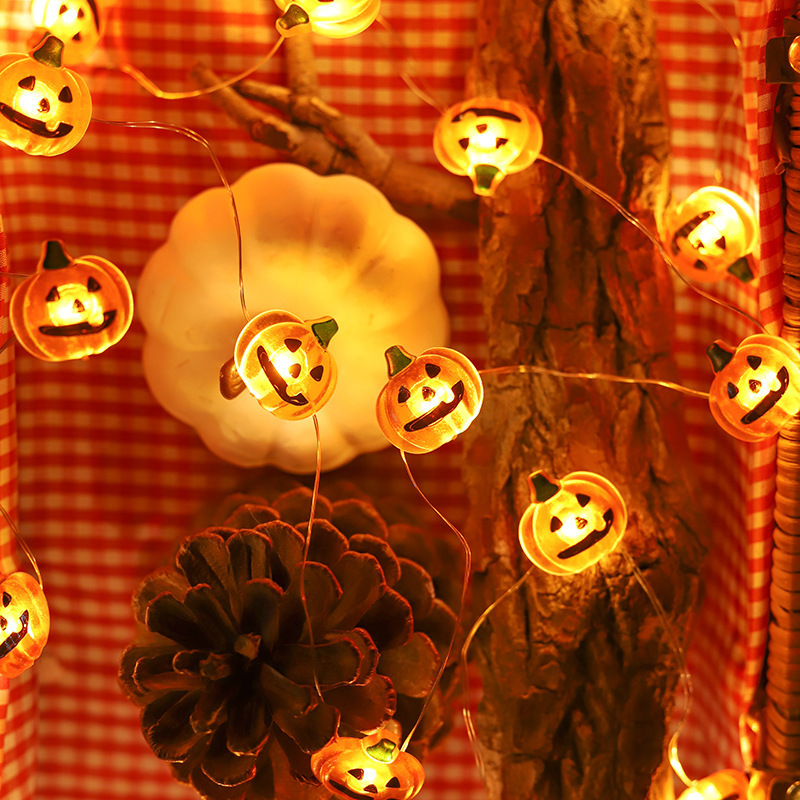 Halloween  Pumpkin Light  Jack o Lantern LED Orange Halloween Copper Wire Lights  Outdoor Indoor for Patio Garden Parties