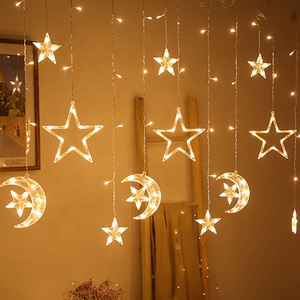 138LED Ramadan Christmas Moon Star LED Curtain Window Light String Waterproof for Outdoor Indoor Home Bedroom Decoration