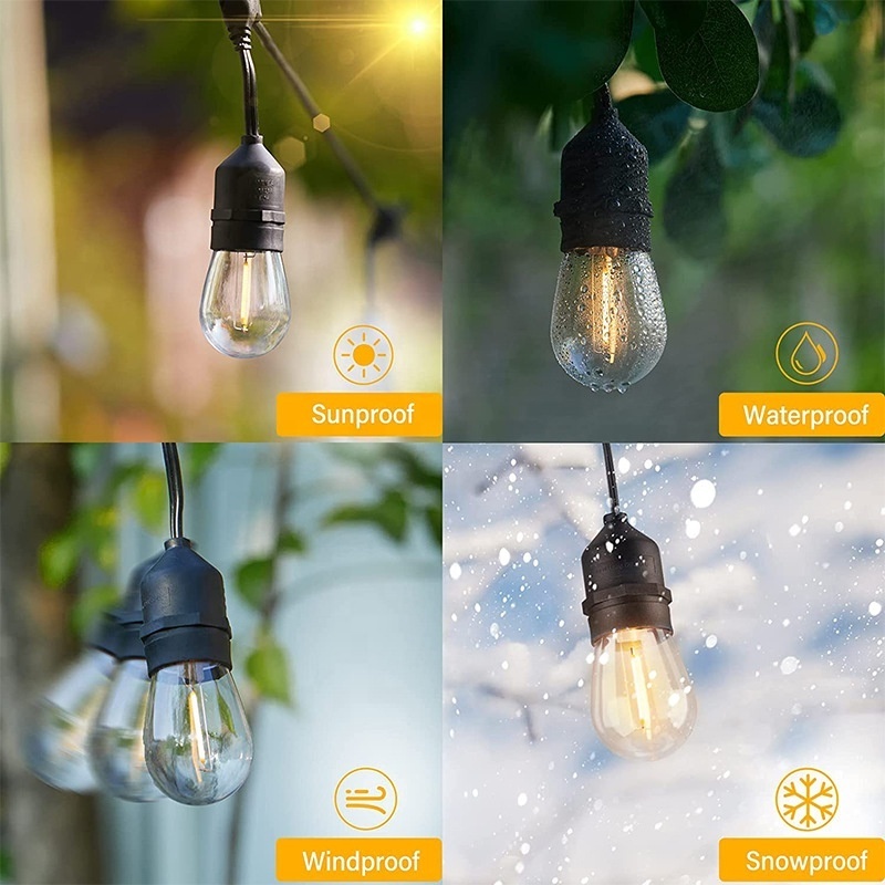 Shatterproof Edison S14 Outdoor Patio String Light Bulbs Waterproof  IP65 Connectable Dimmable  Patio Lights for Grade Camping