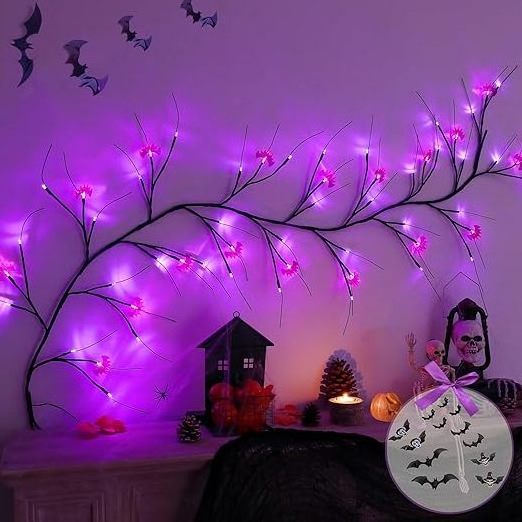 Halloween LED Lights Willow Vine Lights for Indoor Wall - Battery Operated Enchanted Halloween Bats Pumpkin Decor Vine Lights