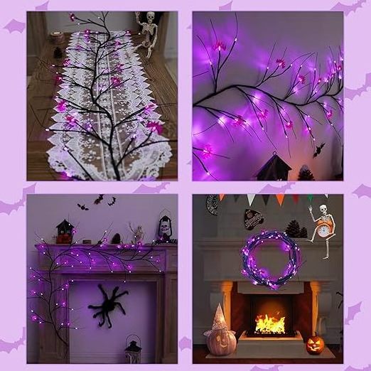 Halloween LED Lights Willow Vine Lights for Indoor Wall - Battery Operated Enchanted Halloween Bats Pumpkin Decor Vine Lights