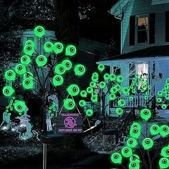 Solar Swaying Halloween Eyeball Pathway Lights  2 Modes Waterproof Outdoor Halloween Stake Lights for Garden Yard Porch Patio