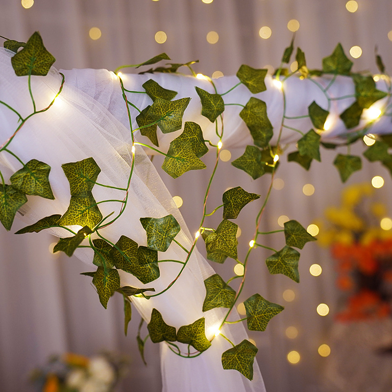 Battery Vine Ivy String Lights Maple Leaf Garland Wreath Hanging Light Fairy Night Lights for Home Room  Bedroom Wall Garden