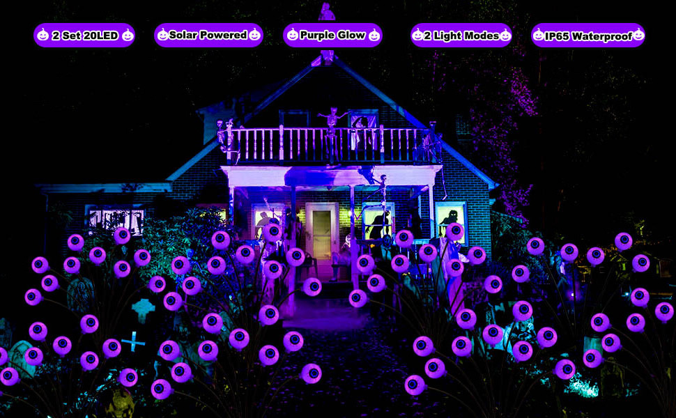 Solar Swaying Halloween Eyeball Pathway Lights  2 Modes Waterproof Outdoor Halloween Stake Lights for Garden Yard Porch Patio