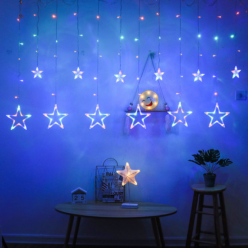 Star Curtain String Lights 8 Modes Romantic Fairy Warm White for Home Bedroom Party Holiday Decoration Voltage 110V/220V