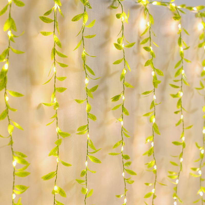 Artificial Vines Curtain String Lights Willow Leaves Fairy Lights 8 Modes Hanging Outdoor for Wedding Party Backdrop Indoor