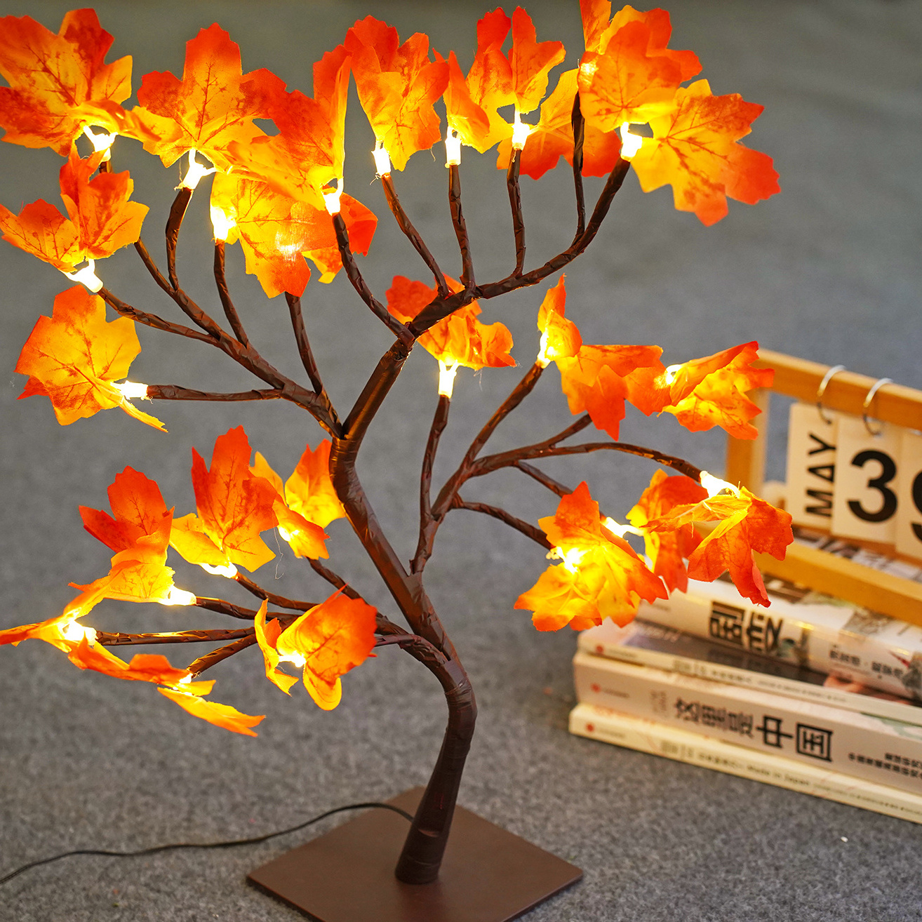 24LED Maple Leaf Tabletop Tree Lights Fairy Spirit Night Light Battery/USB Operated for House Gifts Indoor Home Bedroom