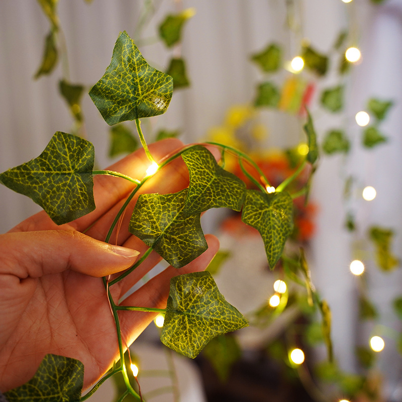 Battery Vine Ivy String Lights Maple Leaf Garland Wreath Hanging Light Fairy Night Lights for Home Room  Bedroom Wall Garden