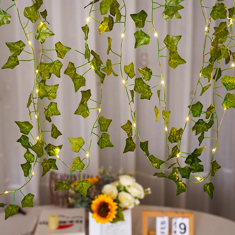 Battery Vine Ivy String Lights Maple Leaf Garland Wreath Hanging Light Fairy Night Lights for Home Room  Bedroom Wall Garden