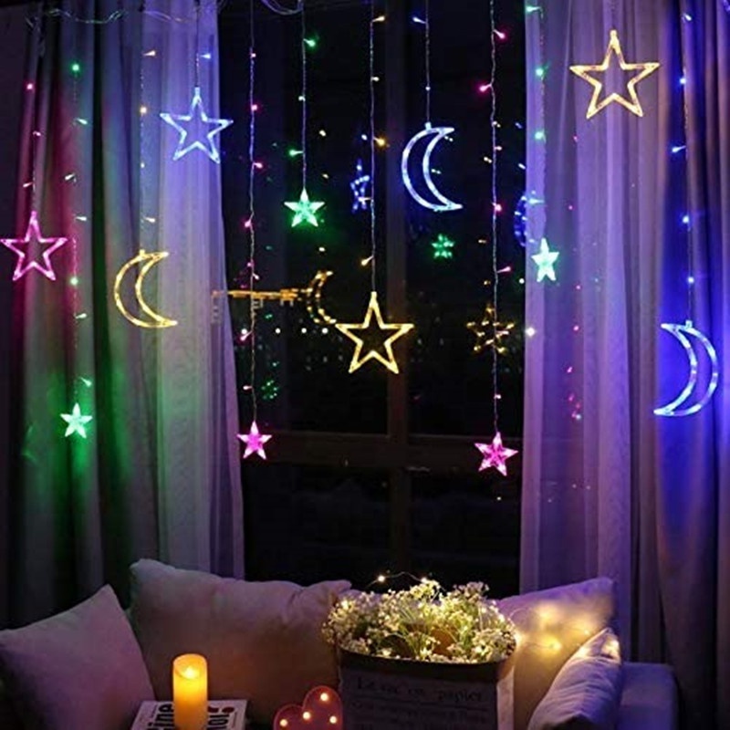 Factory made Eid Mubarak Ramadan decorations lights moon and star shape led curtain light holiday lights