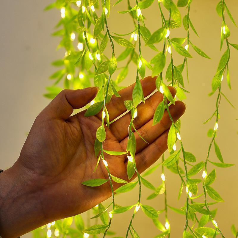 Artificial Vines Curtain String Lights Willow Leaves Fairy Lights 8 Modes Hanging Outdoor for Wedding Party Backdrop Indoor