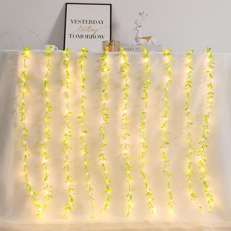 Artificial Vines Curtain String Lights Willow Leaves Fairy Lights 8 Modes Hanging Outdoor for Wedding Party Backdrop Indoor