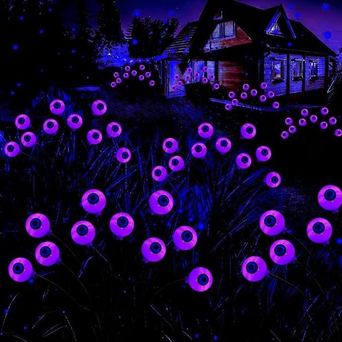 Solar Swaying Halloween Eyeball Pathway Lights  2 Modes Waterproof Outdoor Halloween Stake Lights for Garden Yard Porch Patio