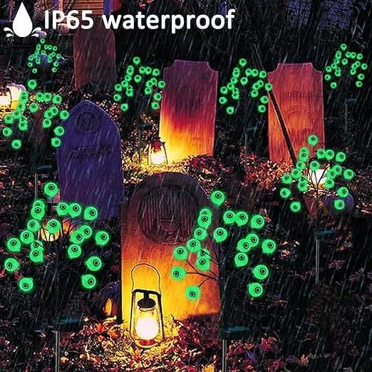 Solar Swaying Halloween Eyeball Pathway Lights  2 Modes Waterproof Outdoor Halloween Stake Lights for Garden Yard Porch Patio