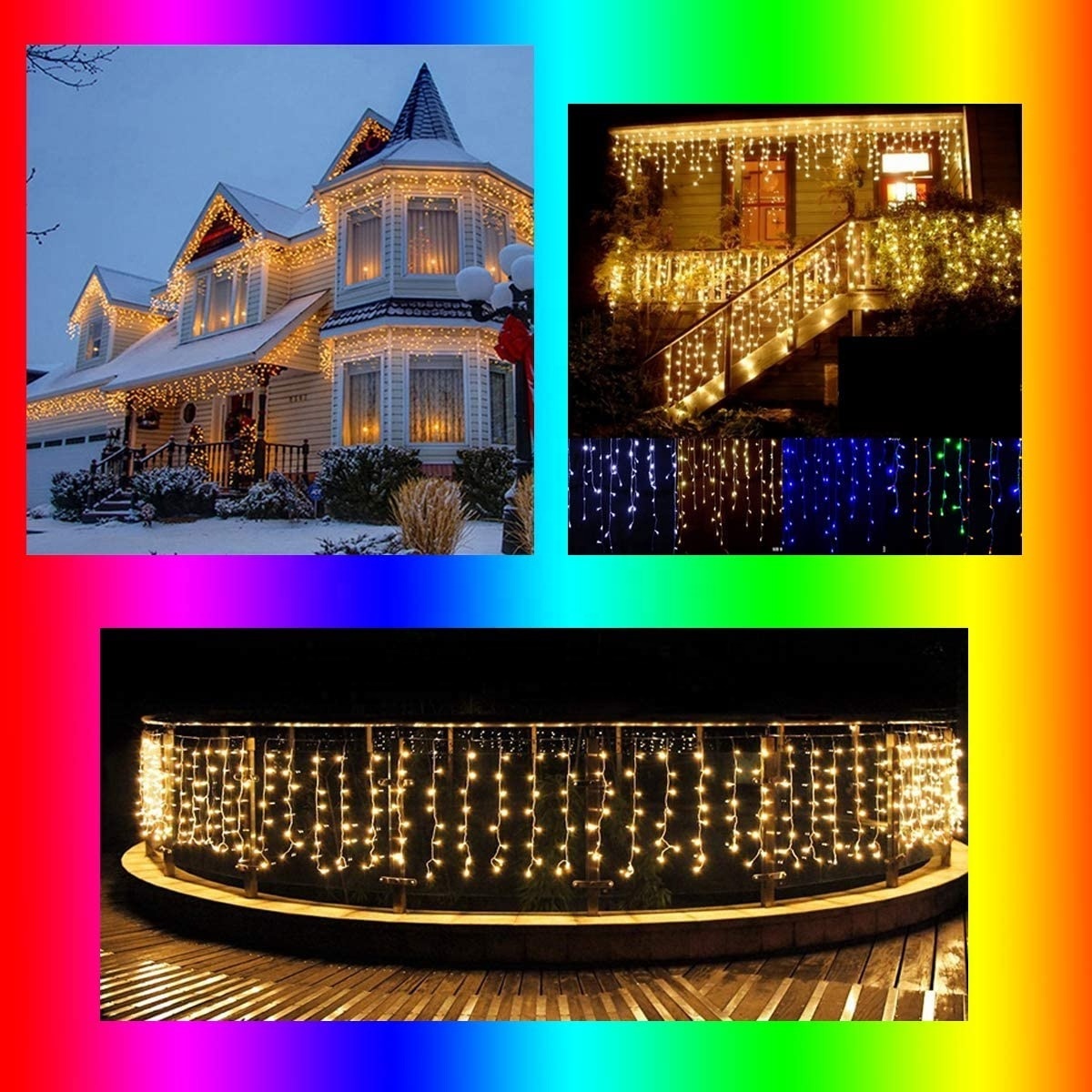 Led Icicle Christmas String Lights  8 Lighting Modes with Timer Icicle Lights for Roof Home Garden Outdoor Indoor Eave