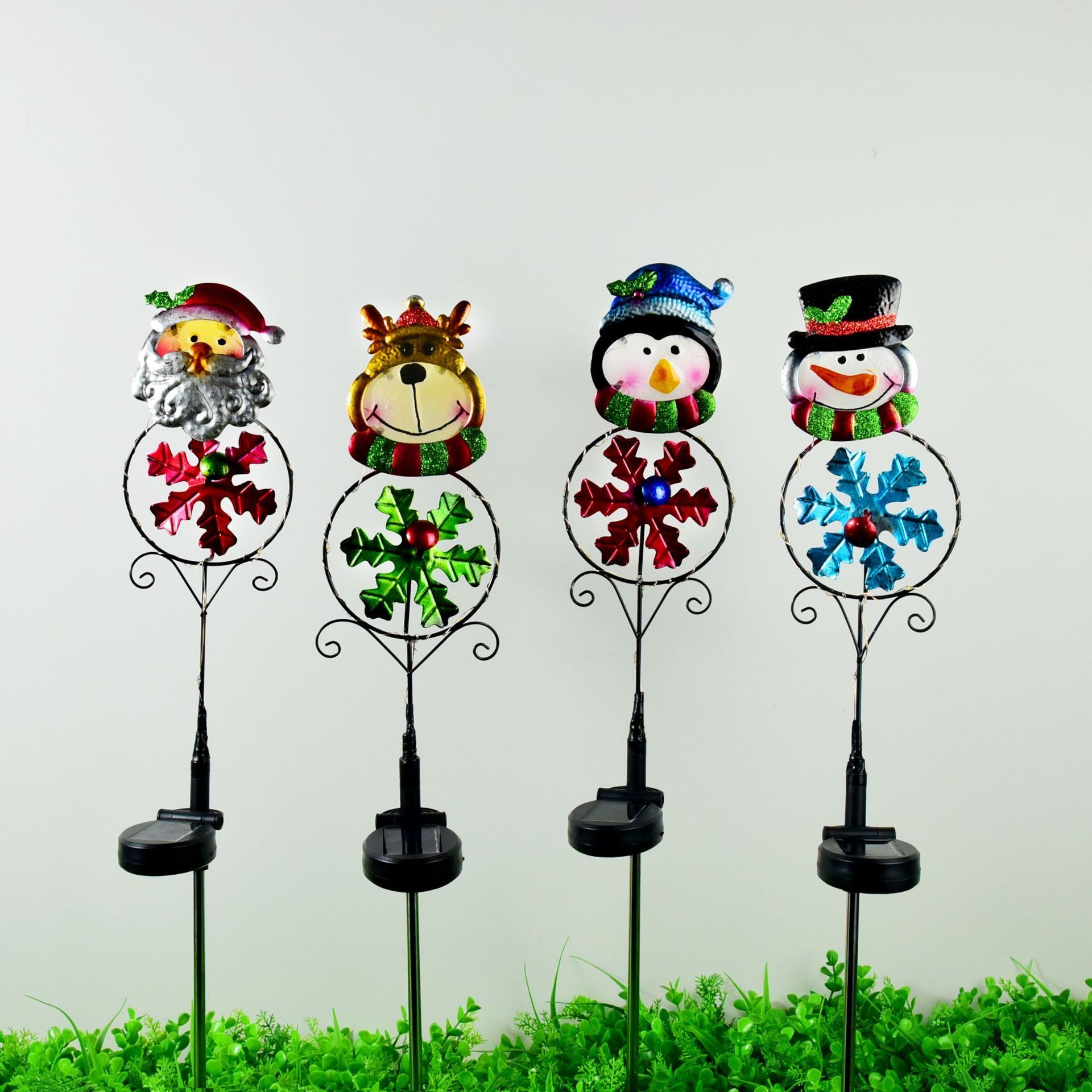 Christmas Solar Garden Stake Lights Santa and Snowman with Snowflake for Xmas Yard Pathway Lights Christmas Landscape