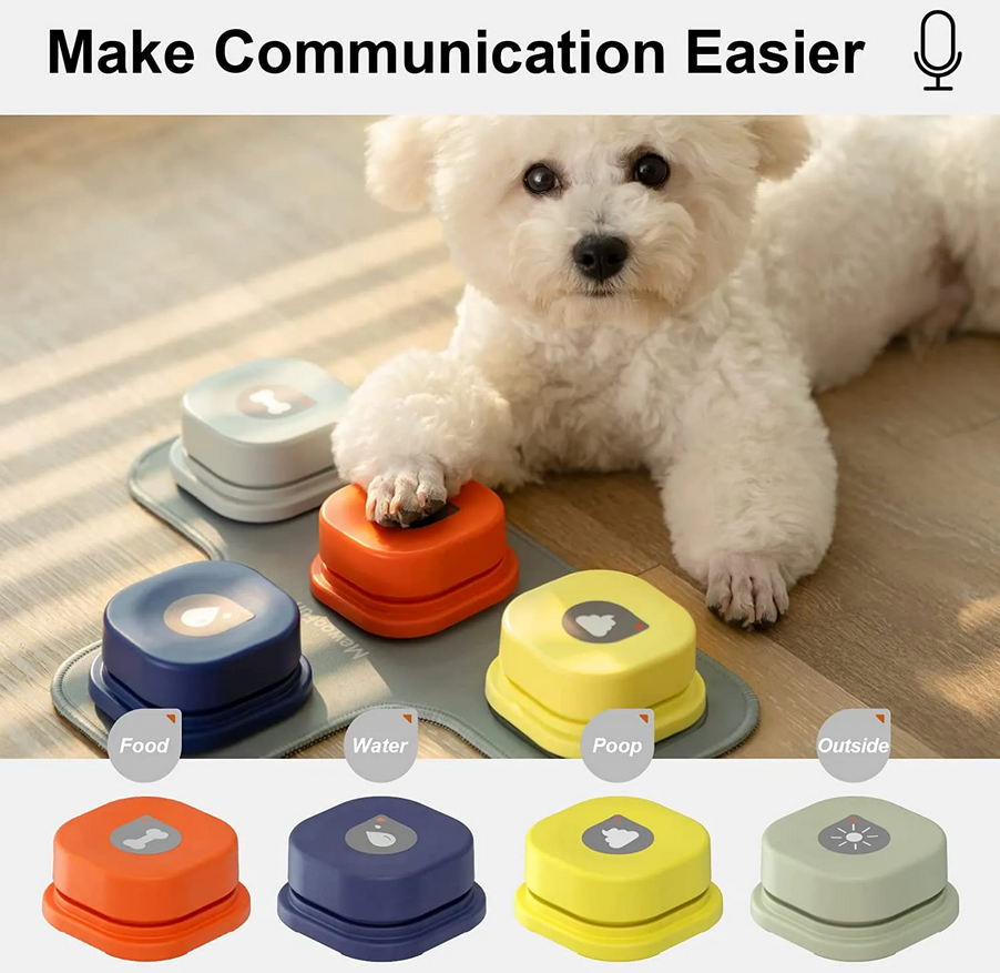 Dog Button Set With Mat & Stickers Pets Talk Trainable and Recordable Communication Vocalised Voice Toy Clicker