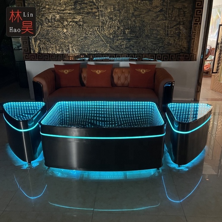 Modern Black Stainless Steel KTV Bar Lounge Night Club Table Glowing Infinity Mirror Top Table