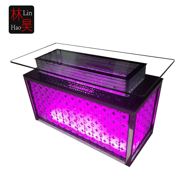 Pink purple color cocktail pub light up night club glow led bar table nightclub tables and chairs