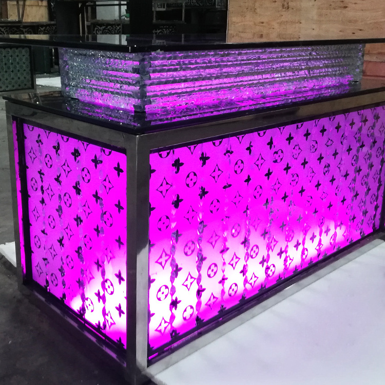 Pink purple color cocktail pub light up night club glow led bar table nightclub tables and chairs