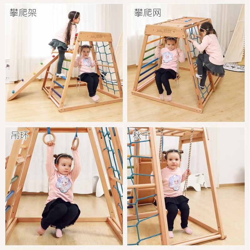 Children new style indoor playground baby toys kids wooden kids indoor slide swing Children's Foldable triangle climbing frame