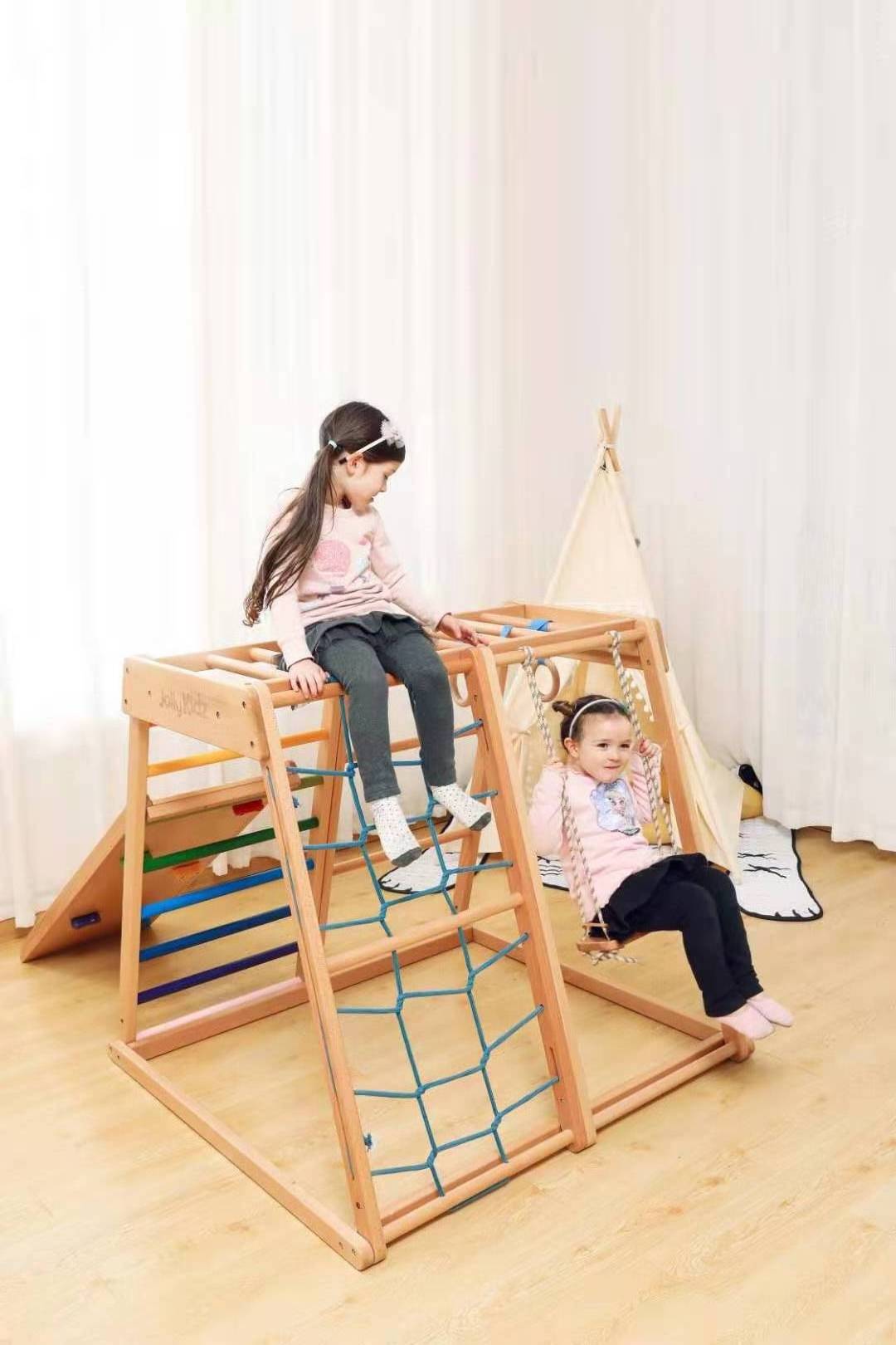 Children new style indoor playground baby toys kids wooden kids indoor slide swing Children's Foldable triangle climbing frame