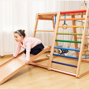 Hot selling foldable multifunctional children's wooden swing gym toy climbing triangle set