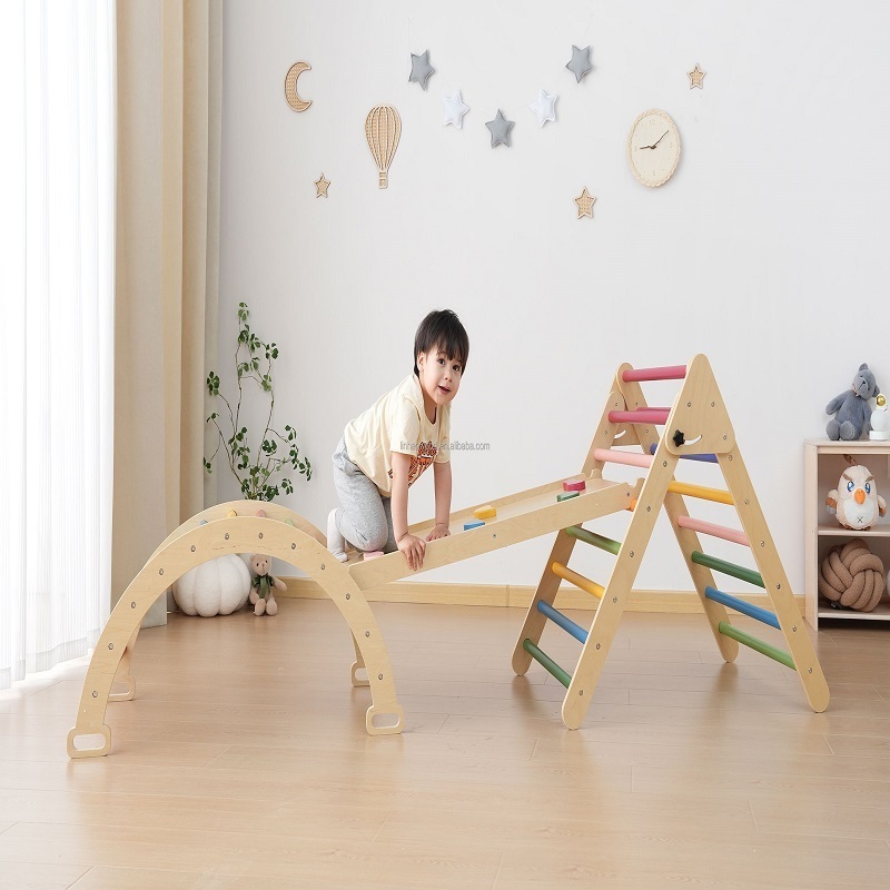 Hot selling foldable multifunctional children's wooden swing gym toy climbing triangle set