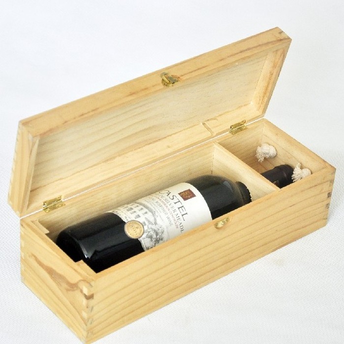 High-end Pine Single Wine Packaging Wooden Box With Rope Metal Latch Wooden Gift Boxes